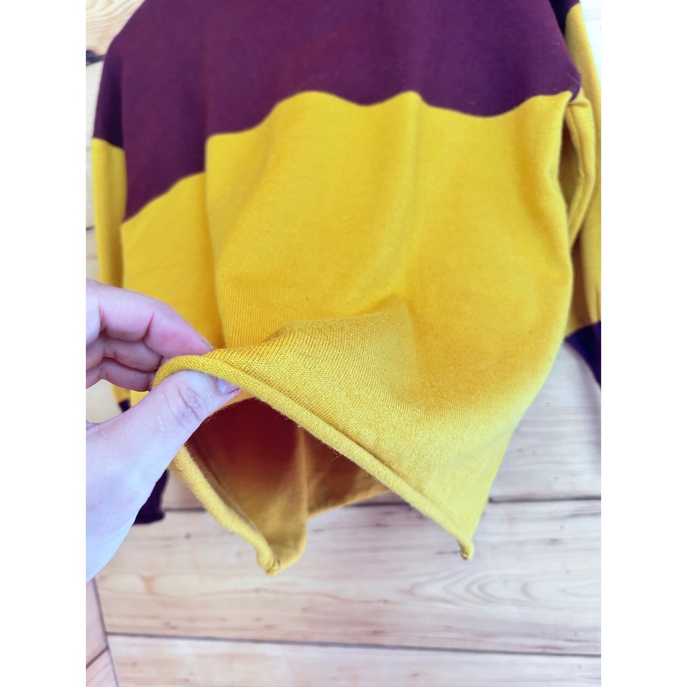 Handmade‎ Chartreuse & Burgundy Heavy Knit Rugby Colorblock Sweater Thick Ribbed - Picture 5 of 7